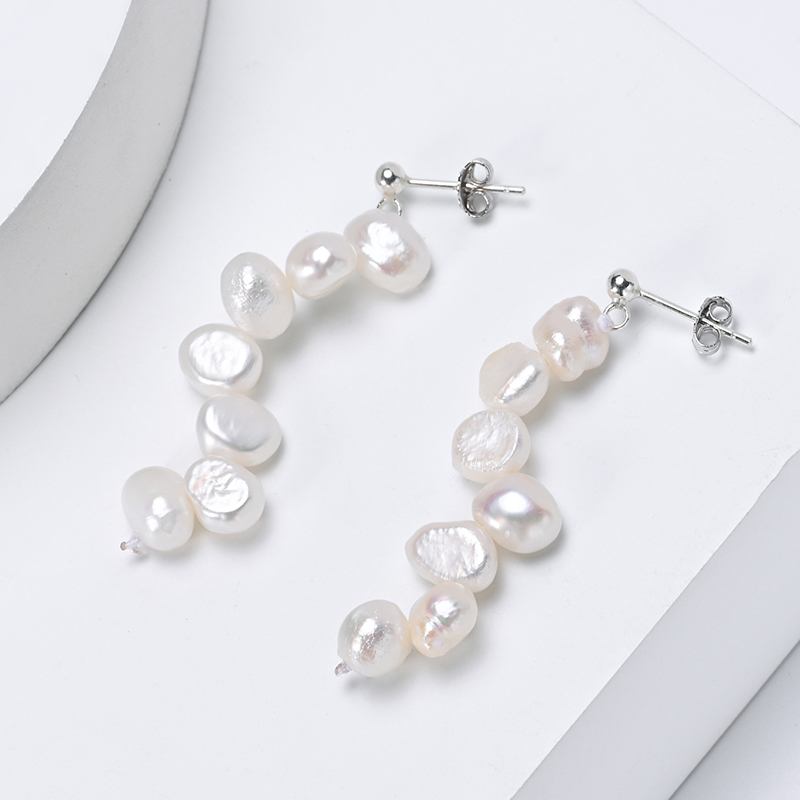 Freshwater Line - HENGSHENG 5-6 มม.น้ําจืดสีขาวมุก Baroque Interlaced EAR