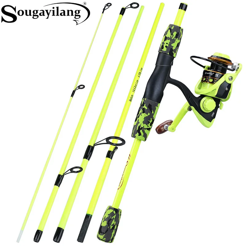 Fishing Line Spooler - ชุดคันเบ็ดตกปลาพกพา Sougayilang แบบ 5 ท่อน สีแดง/เหลือง