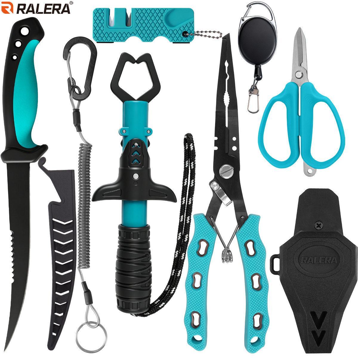 Freshwater Line - ชุดอุปกรณ์ตกปลา RALERA ทนทานต่อน้ำเค็ม: คีมตกปลา, มีดแล่เนื้อปลา, ที่จับปากปลา,