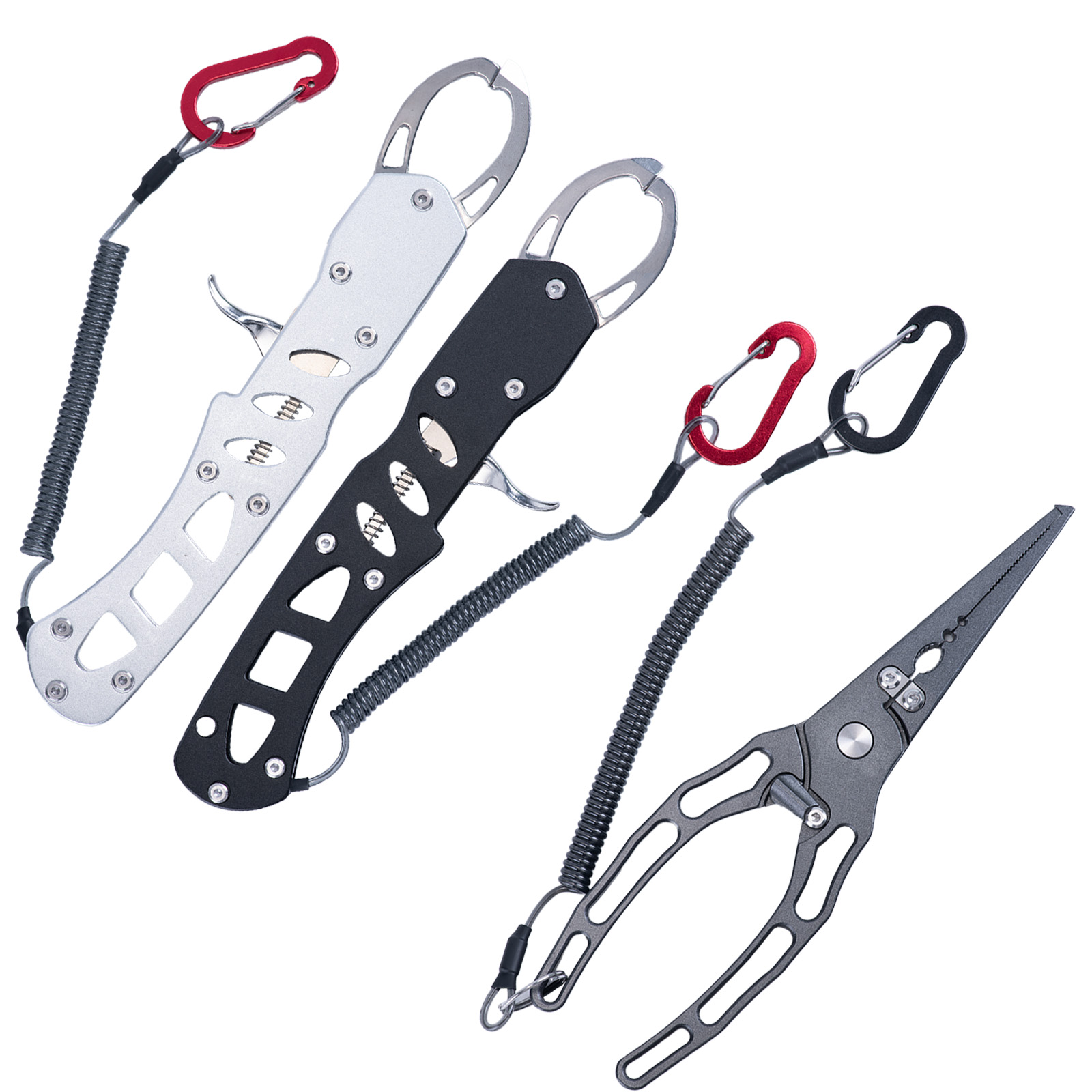 Fishing Line Cutter - ชุดคีมตกปลาและที่จับปลาแบบคอมโบ, ที่จับปากปลาอะลูมิเนียมกันสนิมพร้อมสายคล้อง, เครื่องมือตัดสายเอ็นตกปลาและถอดตะขอ